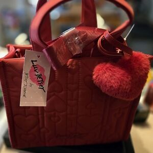 Betsey Johnson Red Tote with Fuzzy Heart Charm